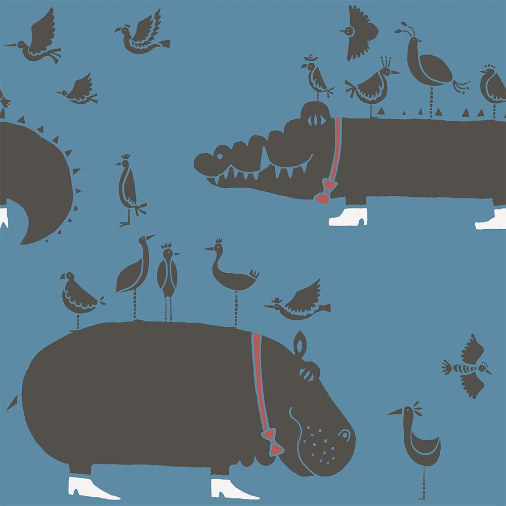 Peelable wallpaper, no-paste wallpaper, WALLTZ Yoshiei Yoshida and Hippo, Blue , NWZ-WKBL (49cm x 3.3m size)