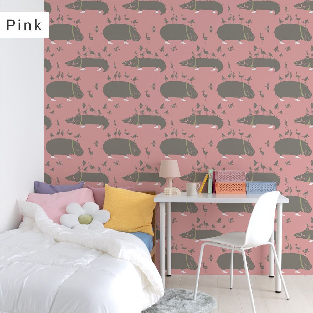 [Sample] Peelable wallpaper, no-paste wallpaper WALLTZ Yoshiei Yoshida Crocodile and Hippo Pink NWZ-WKPK