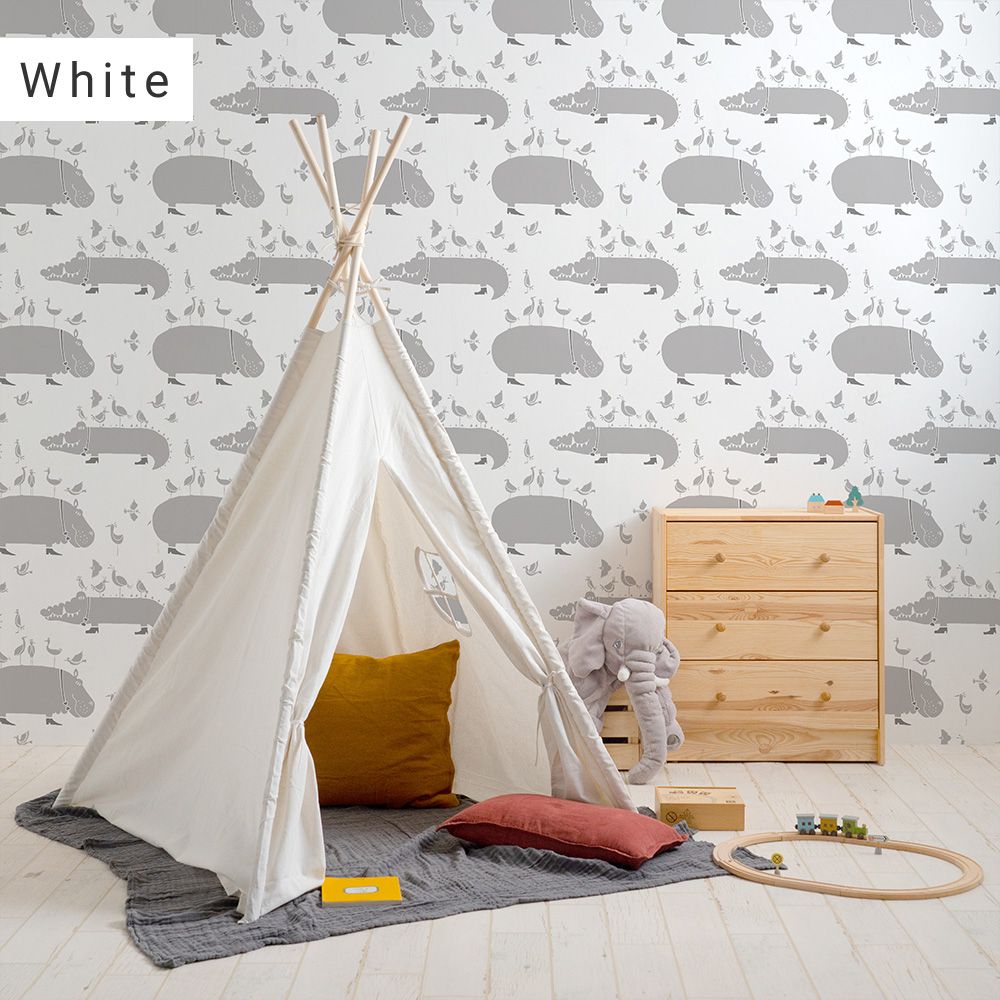 Peelable wallpaper, no-paste wallpaper, WALLTZ Yoshiei Yoshida and Hippopotamus, White , NWZ-WKWH (49cm x 2.5m size)