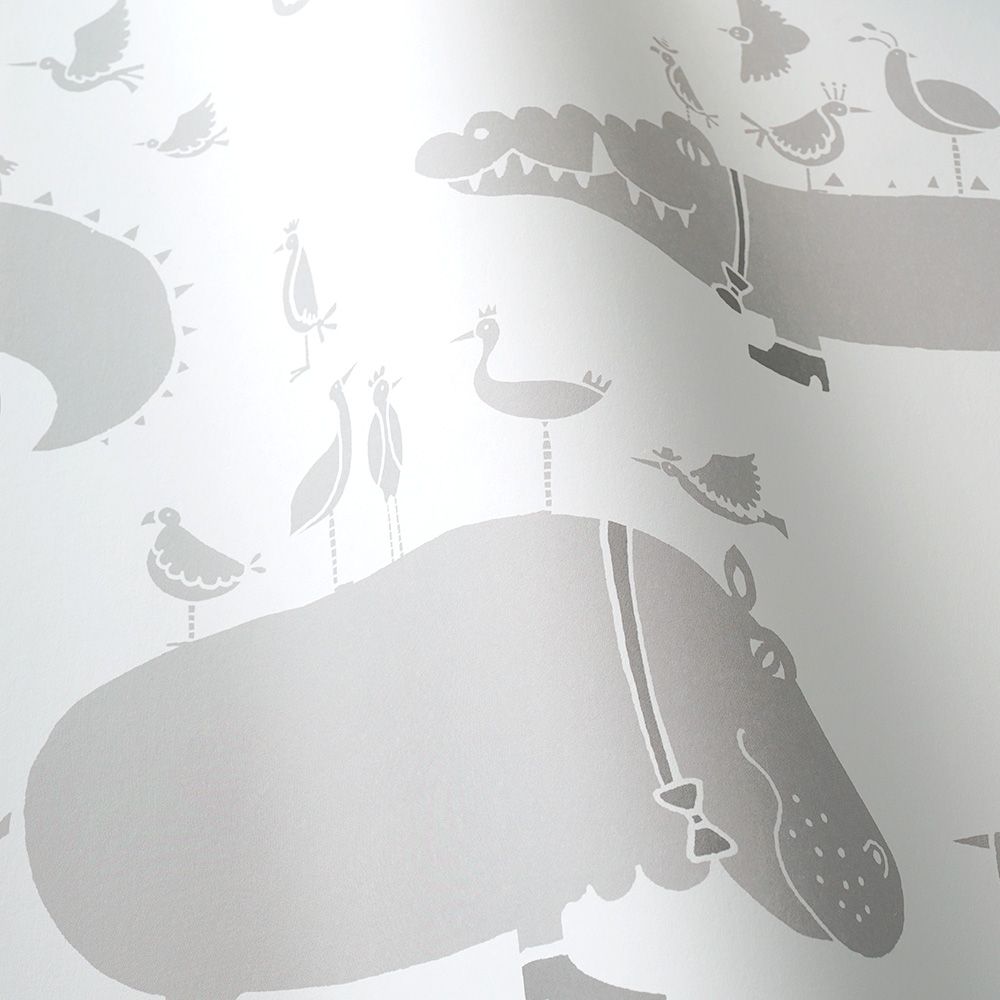 Peelable wallpaper, no-paste wallpaper, WALLTZ Yoshiei Yoshida and Hippopotamus, White , NWZ-WKWH (49cm x 2.5m size)
