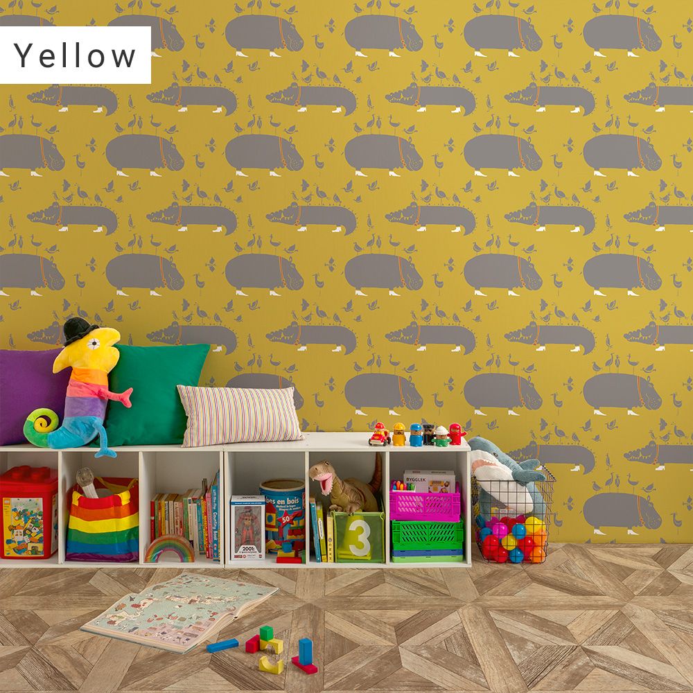 [Sample] Peelable wallpaper, no-paste wallpaper WALLTZ Yoshiei Yoshida Crocodile and Hippo Yellow NWZ-WKYW