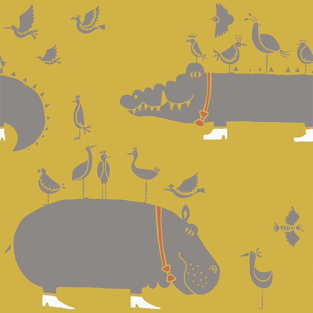 Peelable wallpaper, no-paste wallpaper, WALLTZ Yoshiei Yoshida and Hippo, Yellow , NWZ-WKYW (49cm x 2.7m size)